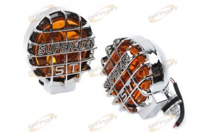 LOT 2 CHROME HOUSING 12V AMBER HALOGEN FOG HEAD LIGHTS LAMPS LIGHT 4X4 OFF ROAD